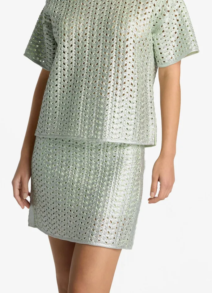 Women Skirts St John Lacquered Crochet Knit Skirt Pale Lime Women Skirts St John Lacquered Crochet Knit Skirt Pale Lime