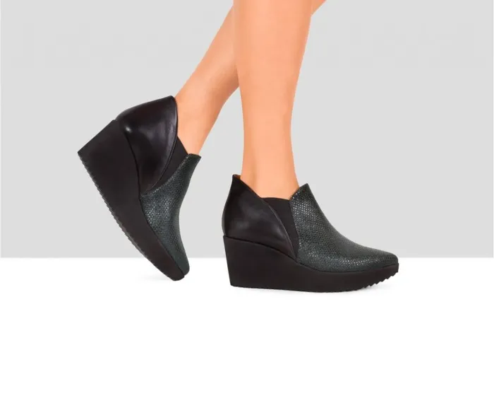 Women Sneakers Audley Shoes Mid Heel Leather Booties Elisiana Black