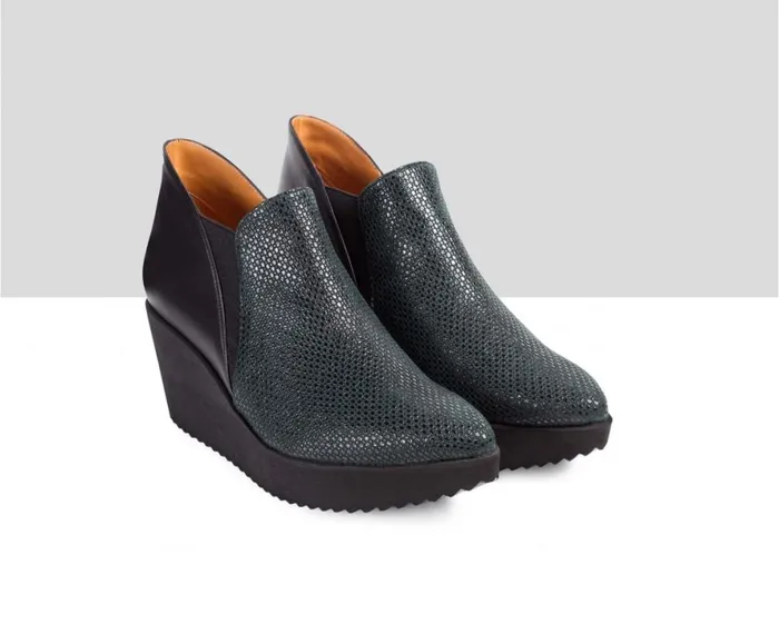 Women Sneakers Audley Shoes Mid Heel Leather Booties Elisiana Black