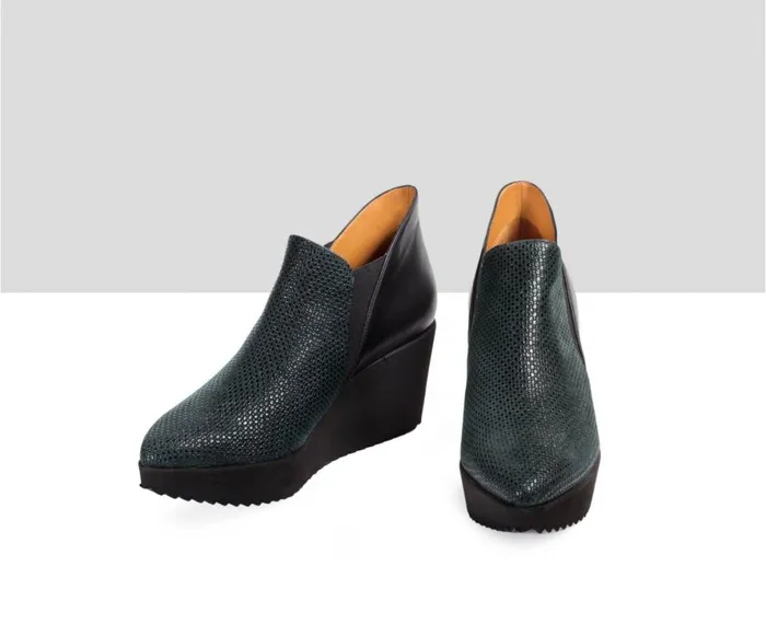 Women Sneakers Audley Shoes Mid Heel Leather Booties Elisiana Black