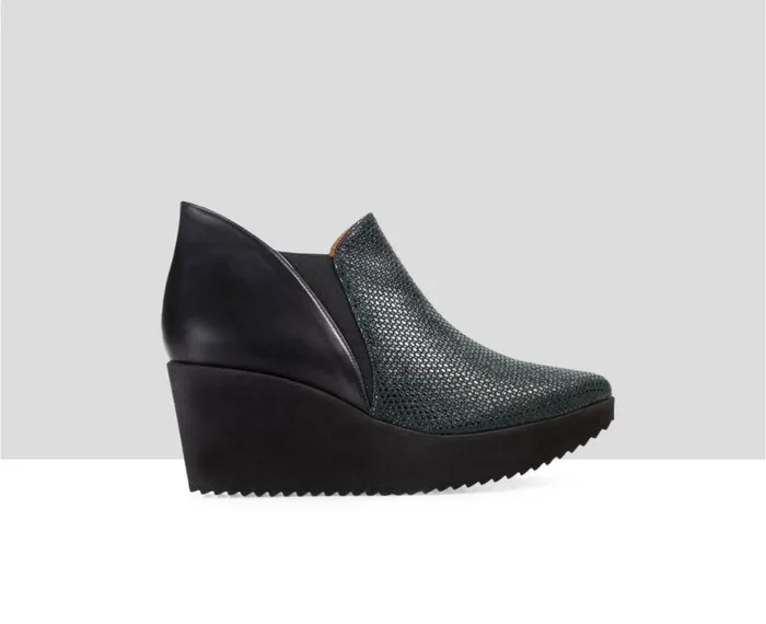 Women Sneakers Audley Shoes Mid Heel Leather Booties Elisiana Black