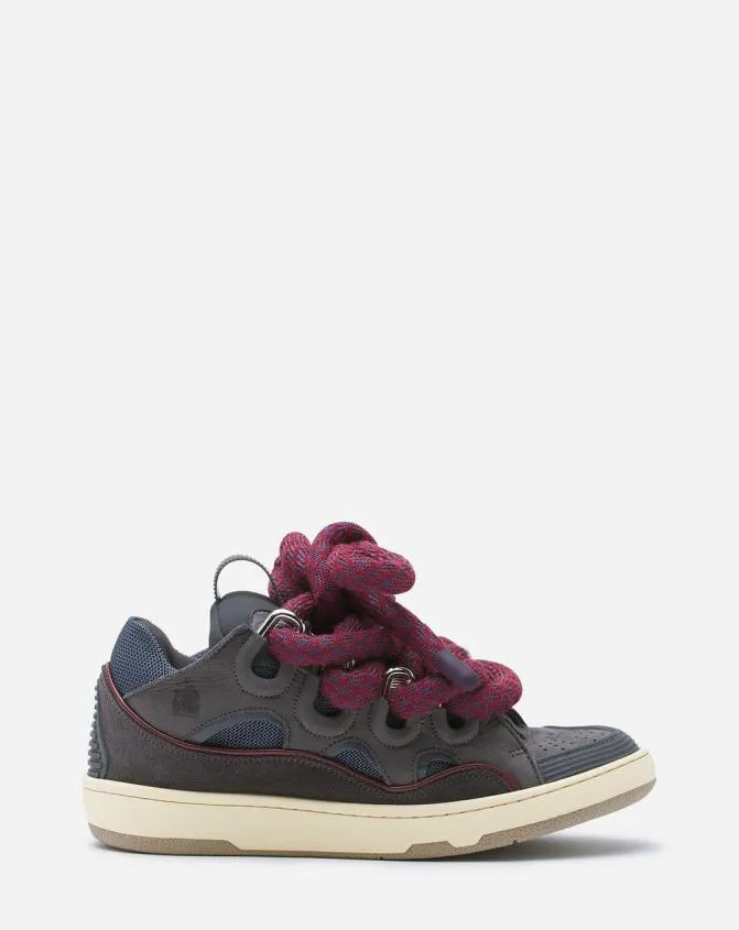 Women Sneakers Lanvin Curb Sneakers In Leather With Snake Laces Shark Grey