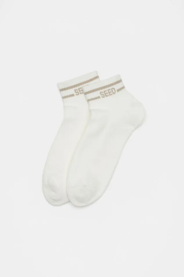 Women Socks and Tights Seed Heritage Stripe Logo Ankle Sock Cream Cool Sand
