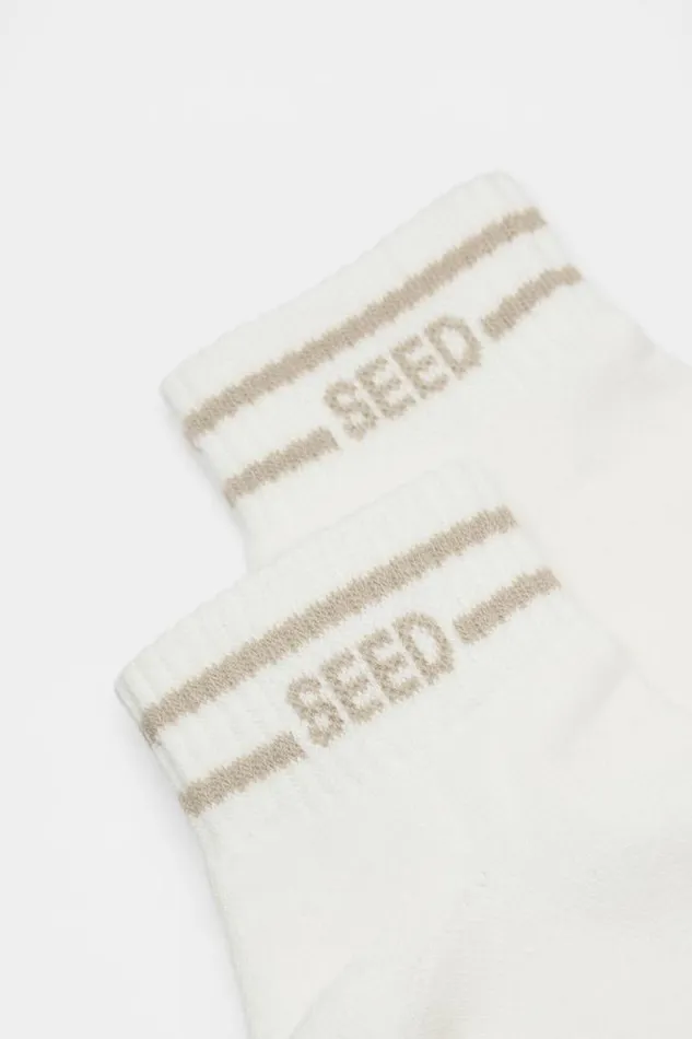 Women Socks and Tights Seed Heritage Stripe Logo Ankle Sock Cream Cool Sand