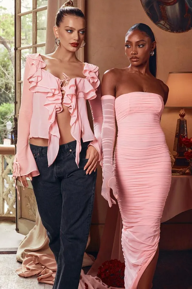 Women Sofia Fairy Pink Mesh Maxi Dress House Of CB Dresses Women Sofia Fairy Pink Mesh Maxi Dress House Of CB Dresses