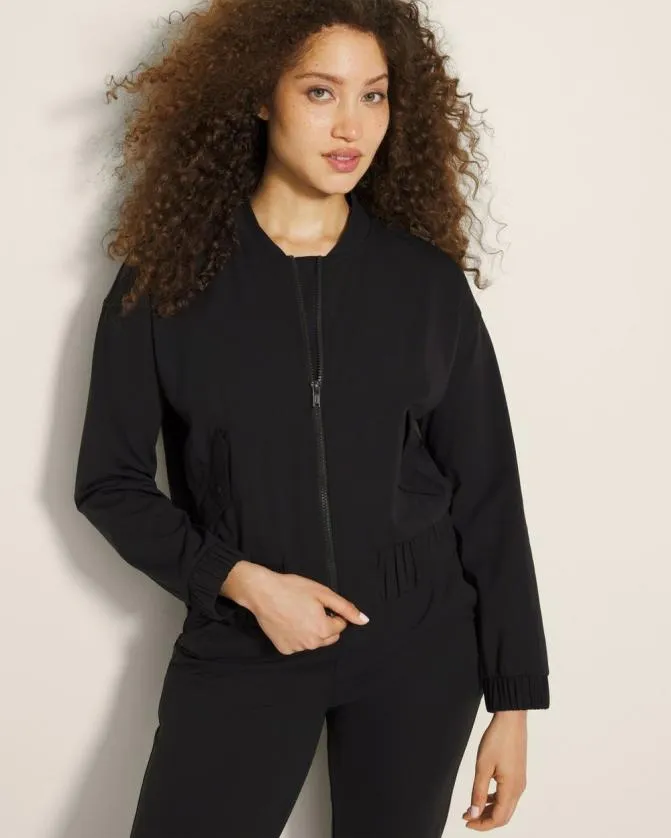 Women Soma Jackets Tech Knit Cropped Bomber Jacket Black