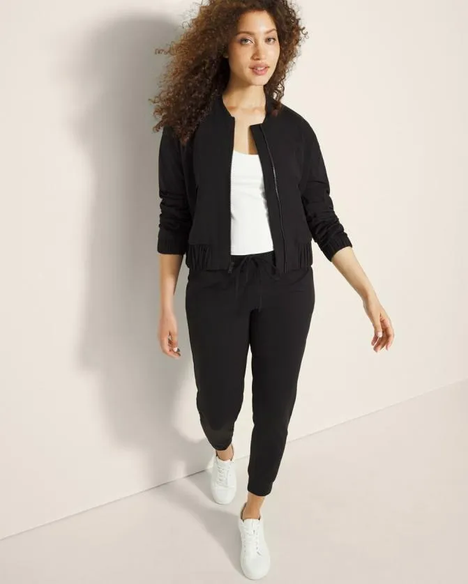 Women Soma Jackets Tech Knit Cropped Bomber Jacket Black