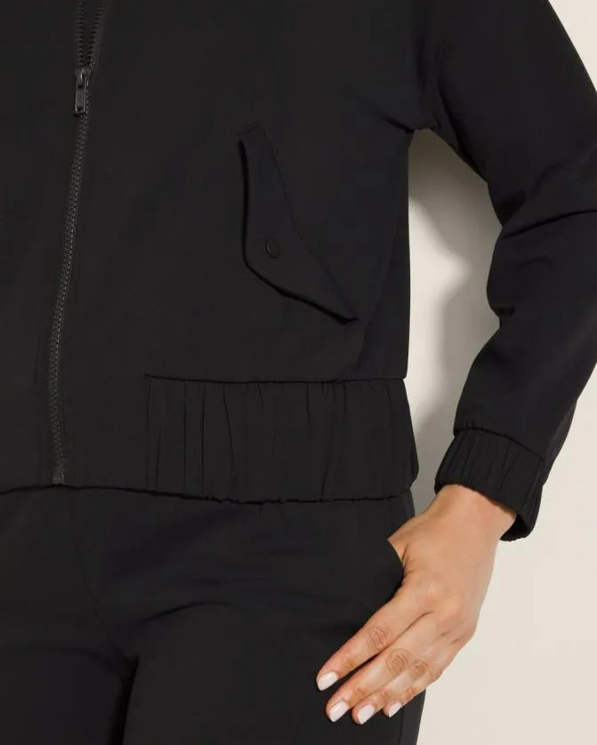 Women Soma Jackets Tech Knit Cropped Bomber Jacket Black
