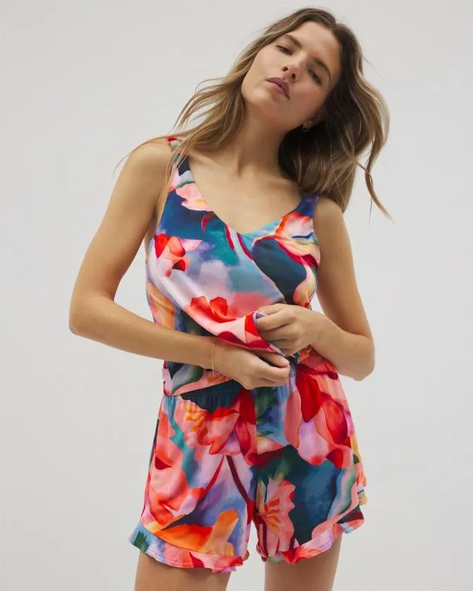 Women Soma Matching Separates Cool Nights Ruffle Shorts Artist Garden Coral