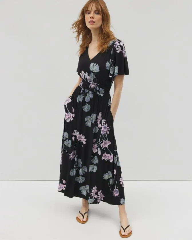 Women Soma Midi Dresses Soft Jersey Oasis Midi Bra Dress Floral Haven Black