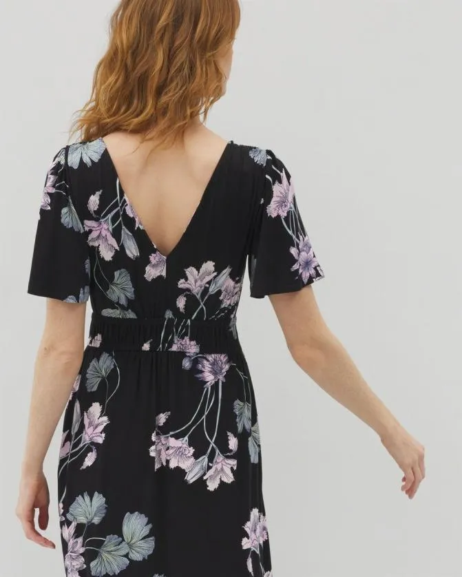 Women Soma Midi Dresses Soft Jersey Oasis Midi Bra Dress Floral Haven Black