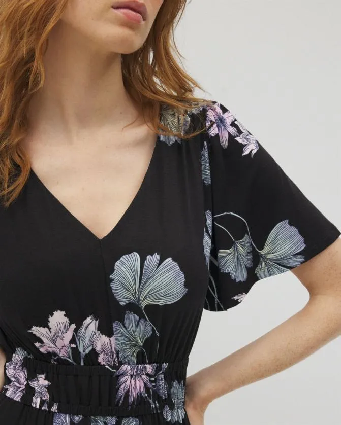 Women Soma Midi Dresses Soft Jersey Oasis Midi Bra Dress Floral Haven Black