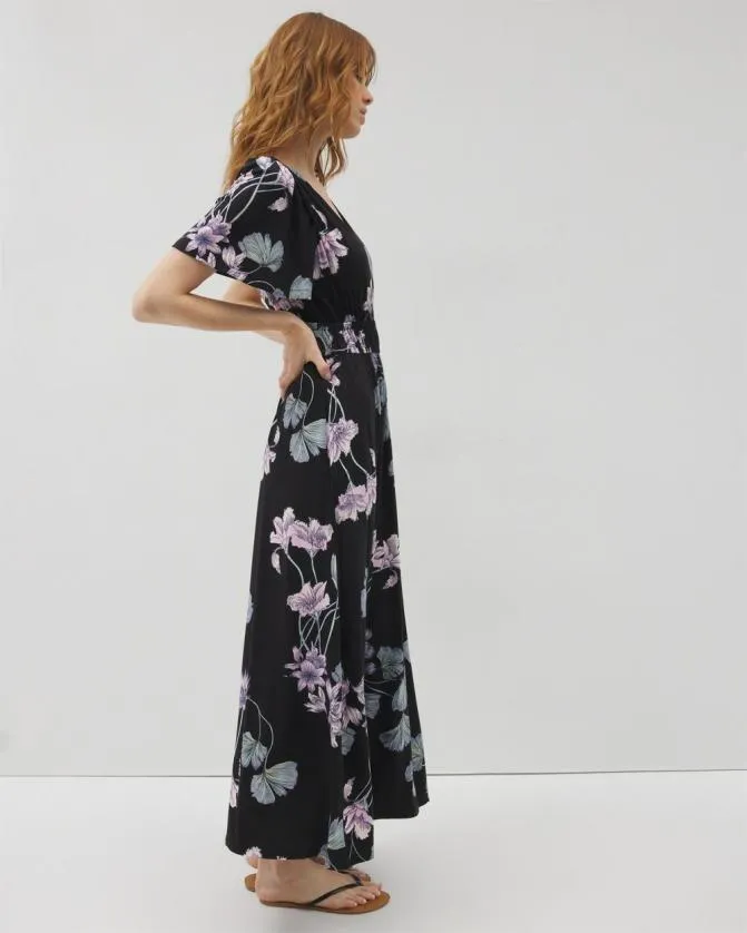 Women Soma Midi Dresses Soft Jersey Oasis Midi Bra Dress Floral Haven Black