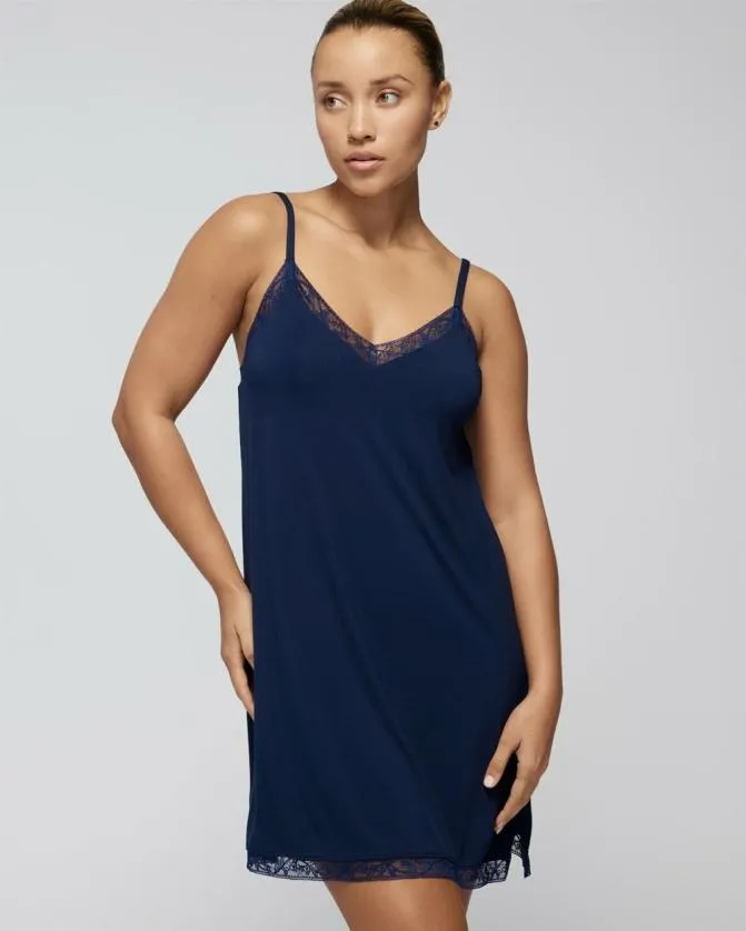 Women Soma Nightgowns Cool Nights Lace Trim Chemise Nightfall Navy