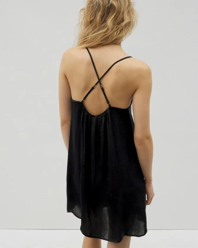 Women Soma Nightgowns Crinkle Satin LaceTrim Chemise Black