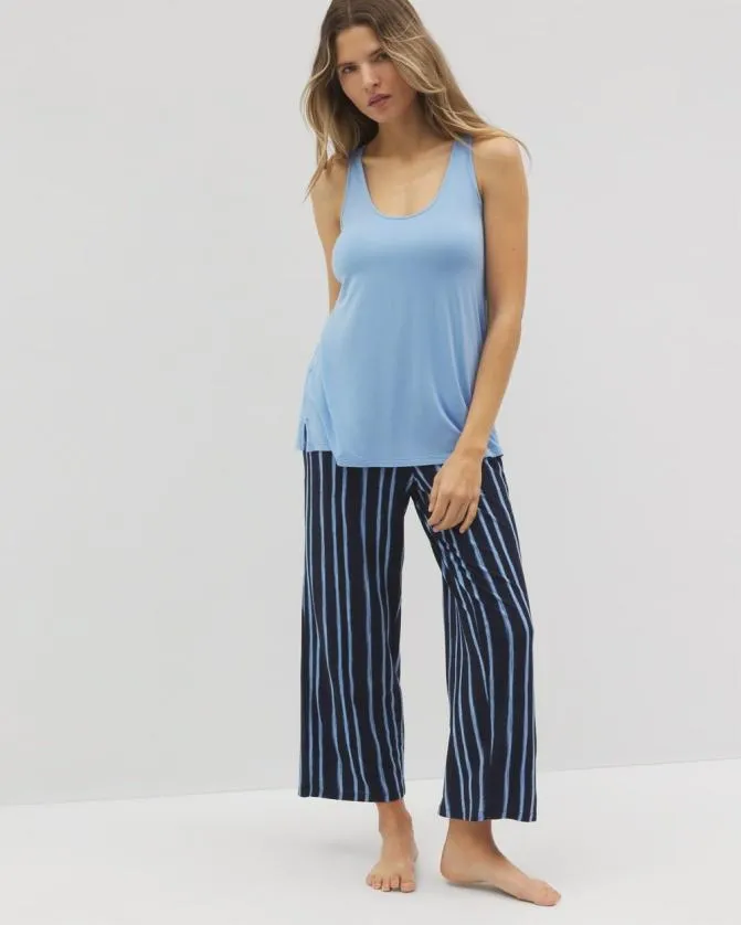 Women Soma Pajama Sets Cool Nights Tank Crop Pants Set Oasis Stripe Navy