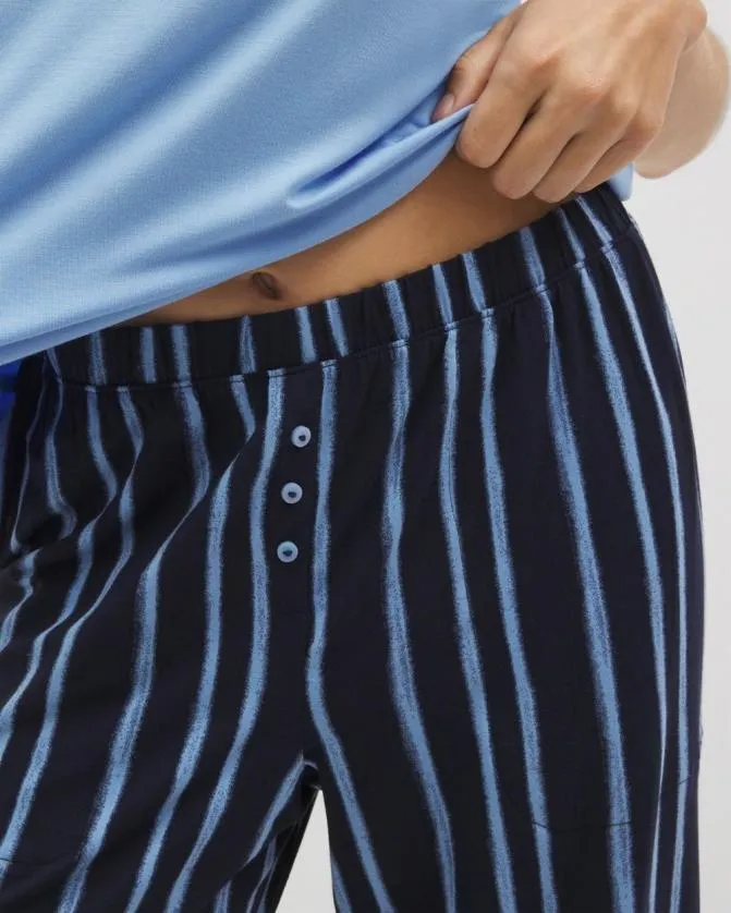 Women Soma Pajama Sets Cool Nights Tank Crop Pants Set Oasis Stripe Navy