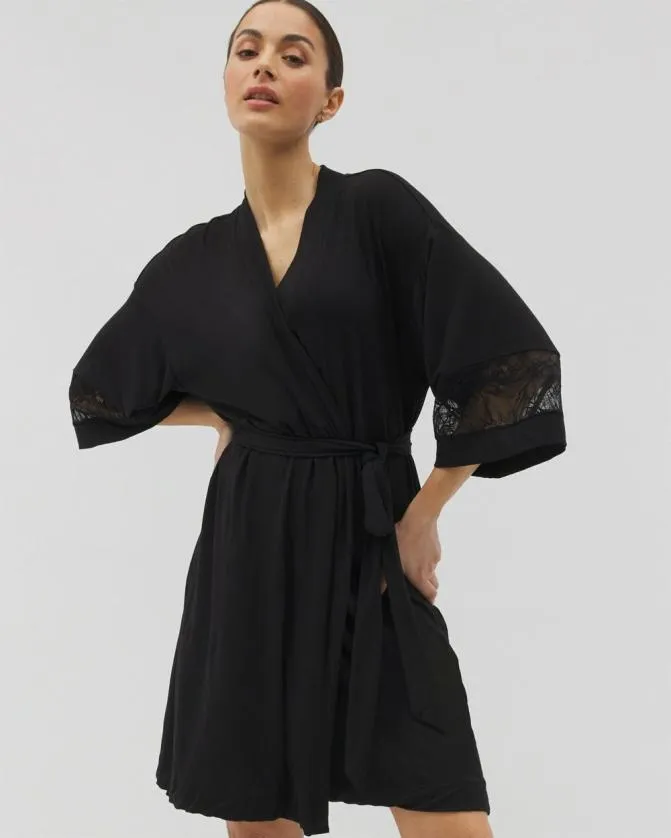 Women Soma Robes Cool Nights Robe With Lace Black