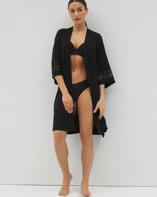 Women Soma Robes Cool Nights Robe With Lace Black
