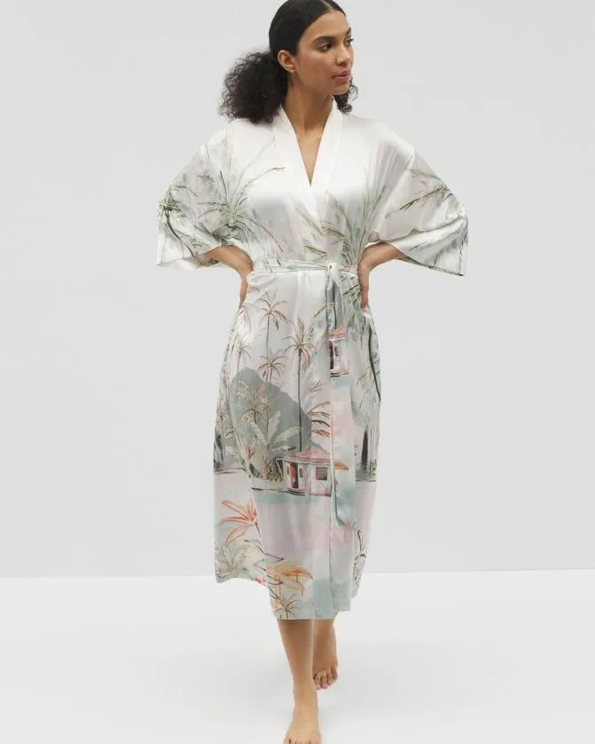 Women Soma Robes Satin Long Robe Tropical Escape Champagne