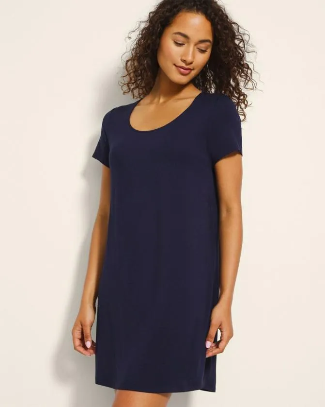 Women Soma Sleepshirts Cool Nights ScoopNeck ShortSleeve Sleepshirt Nightfall Navy