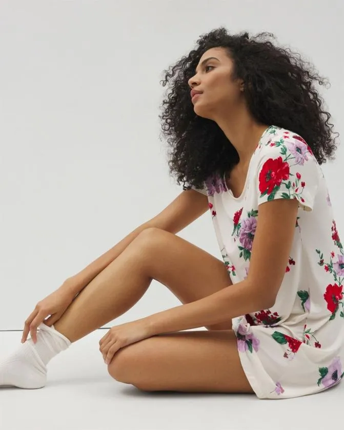 Women Soma Sleepshirts Cool Nights ScoopNeck ShortSleeve Sleepshirt Rhapsody Floral Sugar