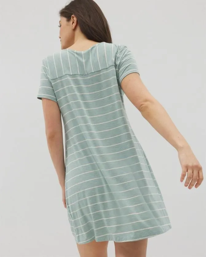 Women Soma Sleepshirts Cool Nights Short Sleeve Sleepshirt Mindful Stripe Hthr Jade