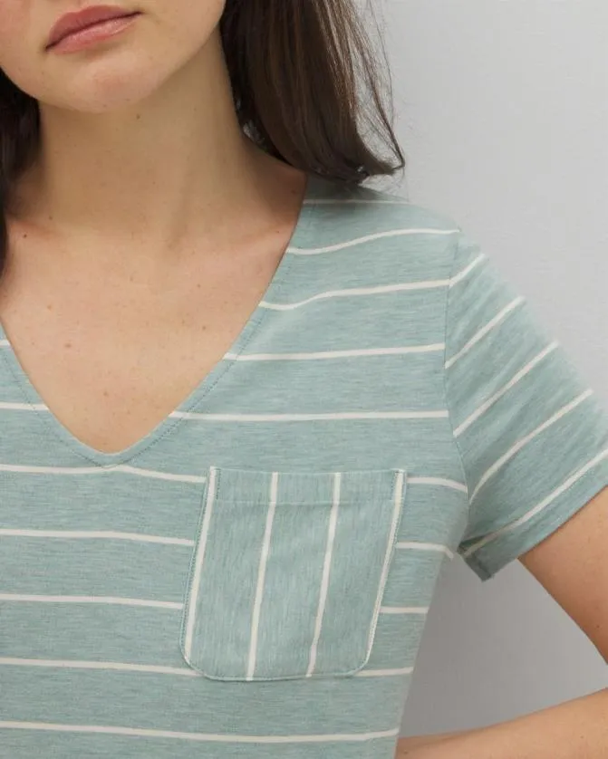 Women Soma Sleepshirts Cool Nights Short Sleeve Sleepshirt Mindful Stripe Hthr Jade