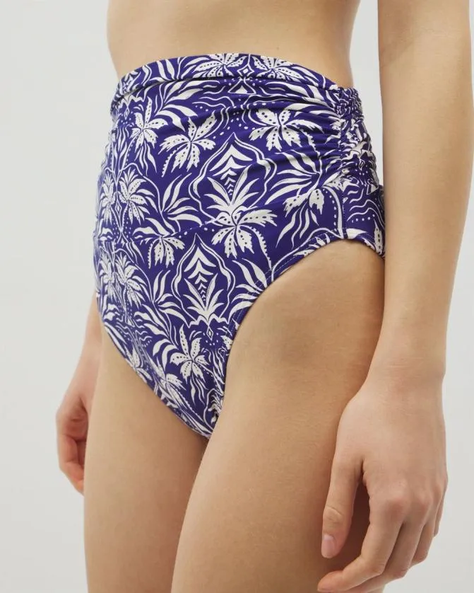 Women Soma Swim Bottoms Swim Ruched HighWaist Bikini Bottom Tropic Tiles True Blue