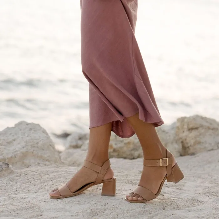 Women Stella GoTo Block Heel Sandal Almond Nisolo Heels