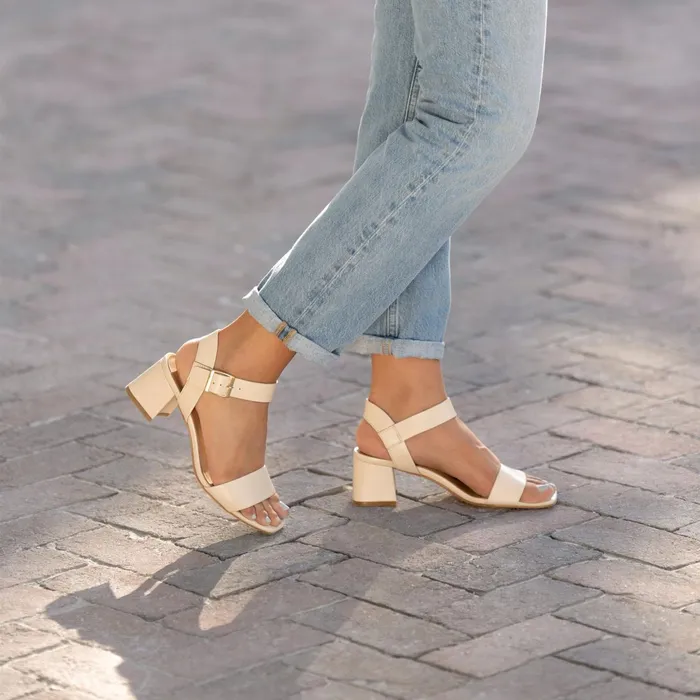 Women Stella GoTo Block Heel Sandal Bone Nisolo Heels