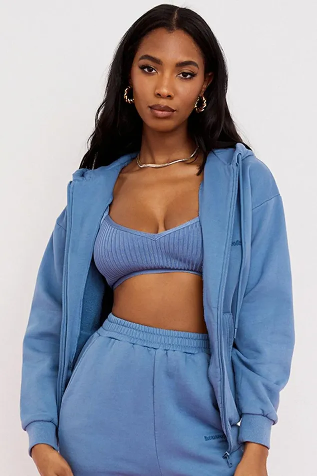 Women Storm Azure Zip Through Hoodie House Of CB Tops