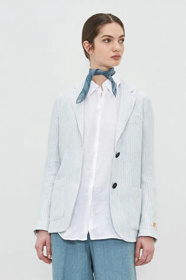 Women STROMBOLI 8211 Linen Singlebreasted Jacket 8211 Azzurro Massimo Alba Jackets and Coats Women STROMBOLI 8211 Linen Singlebreasted Jacket 8211 Azzurro Massimo Alba Jackets and Coats