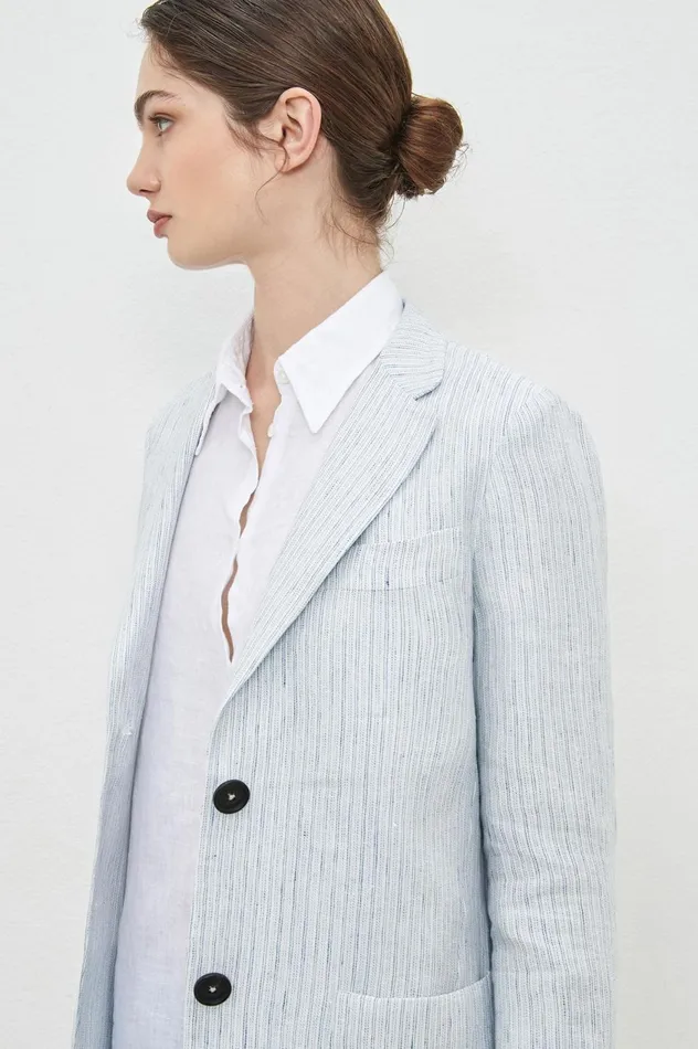 Women STROMBOLI 8211 Linen Singlebreasted Jacket 8211 Azzurro Massimo Alba Jackets and Coats Women STROMBOLI 8211 Linen Singlebreasted Jacket 8211 Azzurro Massimo Alba Jackets and Coats