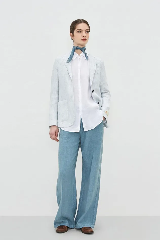 Women STROMBOLI 8211 Linen Singlebreasted Jacket 8211 Azzurro Massimo Alba Jackets and Coats Women STROMBOLI 8211 Linen Singlebreasted Jacket 8211 Azzurro Massimo Alba Jackets and Coats