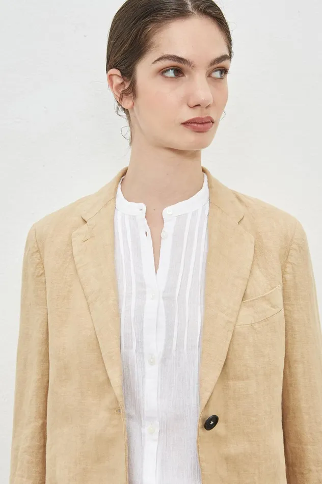 Women STROMBOLI 8211 Linen Singlebreasted Jacket 8211 Sabbia Massimo Alba Jackets and Coats Women STROMBOLI 8211 Linen Singlebreasted Jacket 8211 Sabbia Massimo Alba Jackets and Coats
