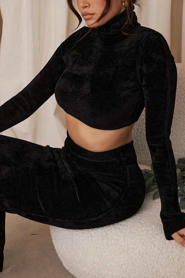 Women Suri Black Chenille Cropped Top House Of CB Tops