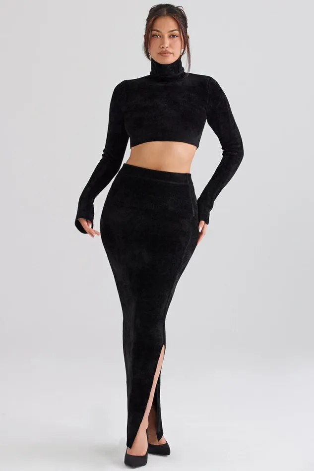 Women Suri Black Chenille Cropped Top House Of CB Tops
