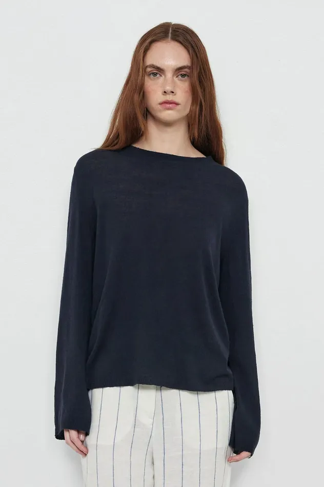 Women SUSAN 8211 Silk Boatneck Sweater 8211 Dark Blue Massimo Alba Knitwear