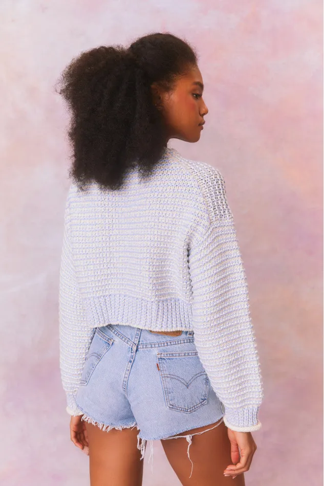 Women Sweaters LoveShackFancy Koa Cotton Stripe Pullover Sweater Ocean Pearl