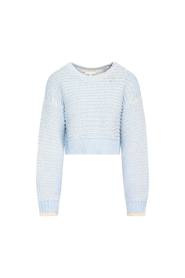 Women Sweaters LoveShackFancy Koa Cotton Stripe Pullover Sweater Ocean Pearl
