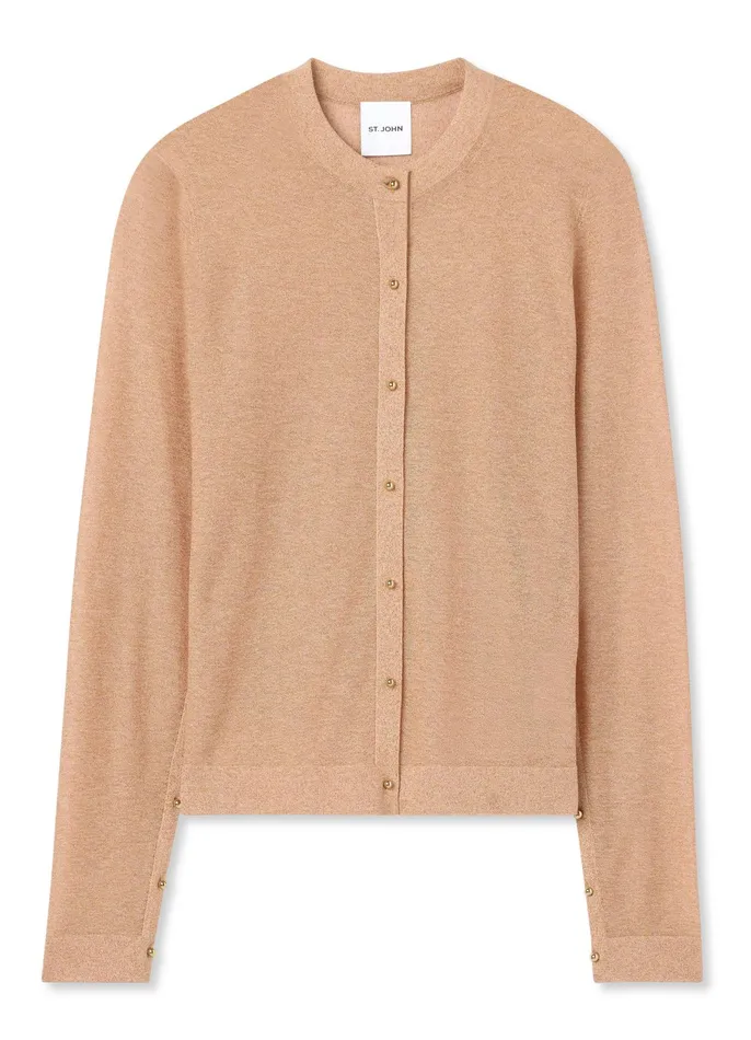 Women Sweaters St John Lurex Jersey Knit Cardigan Light Blossom