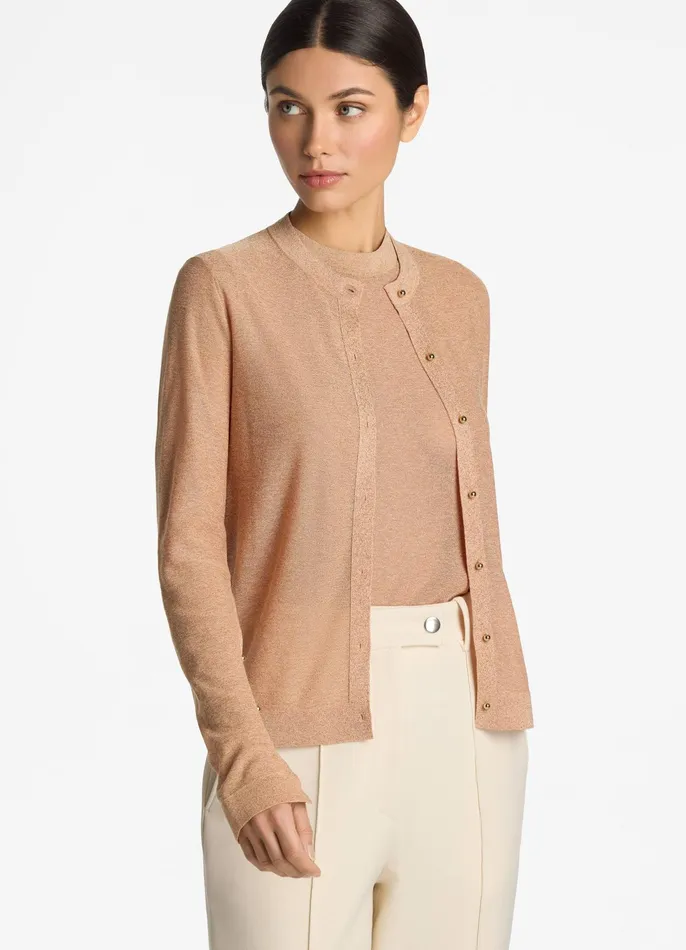 Women Sweaters St John Lurex Jersey Knit Cardigan Light Blossom Women Sweaters St John Lurex Jersey Knit Cardigan Light Blossom