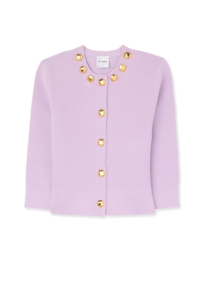 Women Sweaters St John Studded Pique Knit Cardigan Amethyst