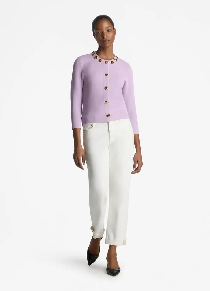 Women Sweaters St John Studded Pique Knit Cardigan Amethyst