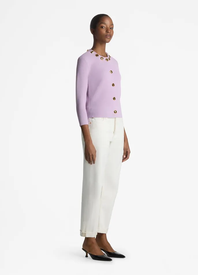 Women Sweaters St John Studded Pique Knit Cardigan Amethyst