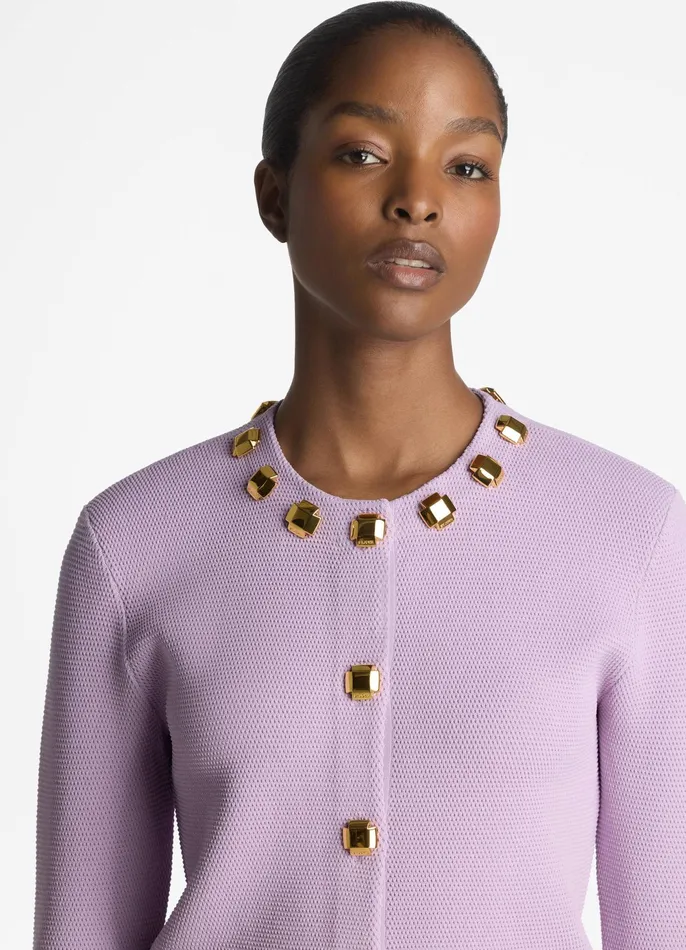 Women Sweaters St John Studded Pique Knit Cardigan Amethyst