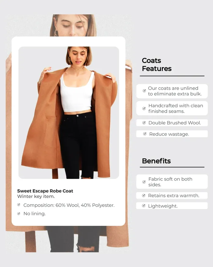 Women Sweet Escape Robe Coat 8211 Camel Coats Belle and Bloom