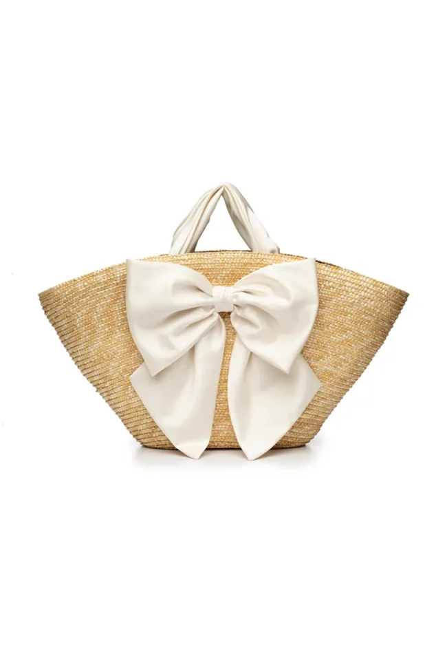 Women Swim LoveShackFancy Carlotta Bow Handbag By Eugenia Kim Natural