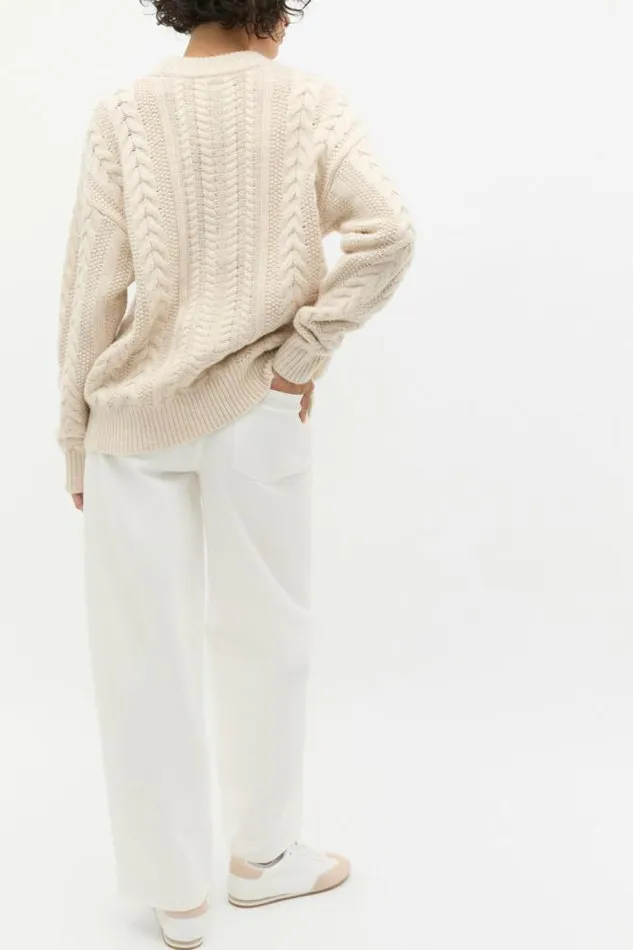 Women TShirts and Tops Seed Heritage Cable Slouch Crew Neck Knit Oat Marle